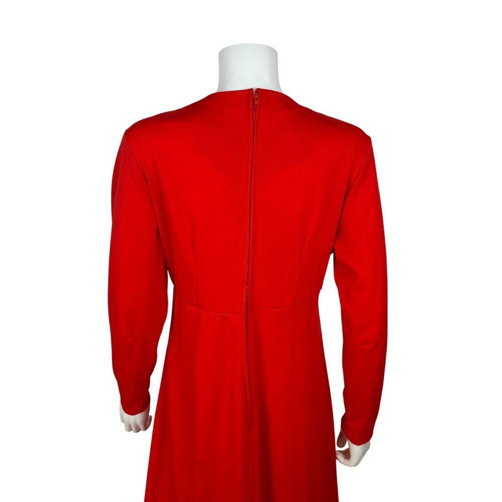 Vintage 70s Maxi Dress Womens M Red Faux Wrap Cross Tie Long Sleeve Polyester - Picture 9 of 10